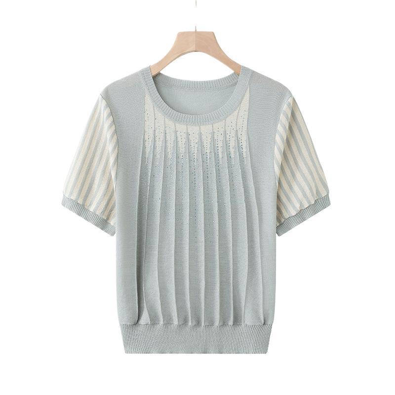 Fashionable Summer Ice Silk Short Sleeve Knit T-shirt for Middle-aged & Plus Size Women