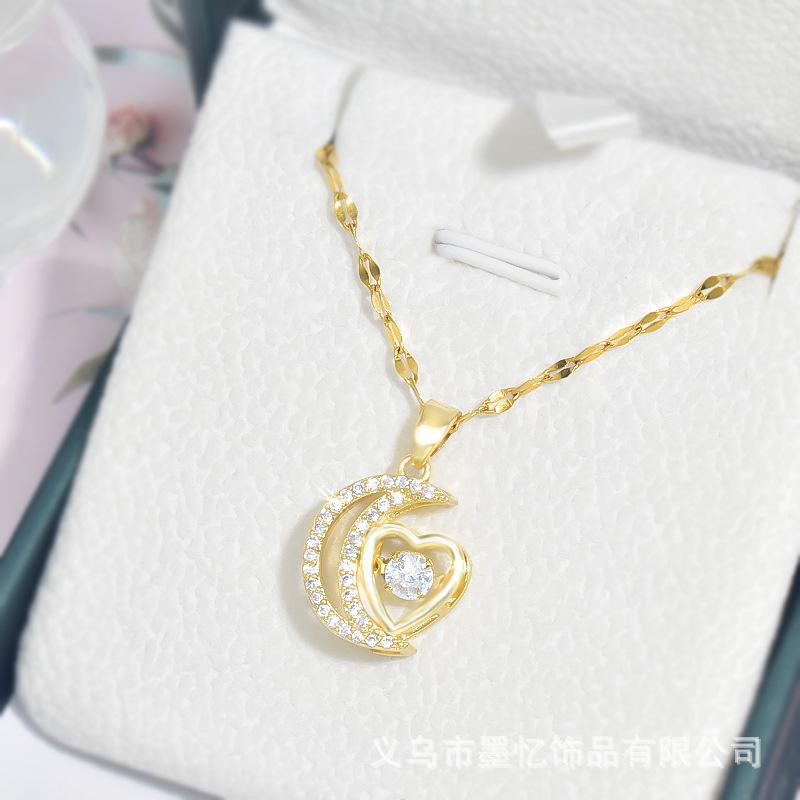 Copper Micro-inlaid Zircon Moon Love Smart Pendant Necklace Temperament Light Luxury Niche Design Sense