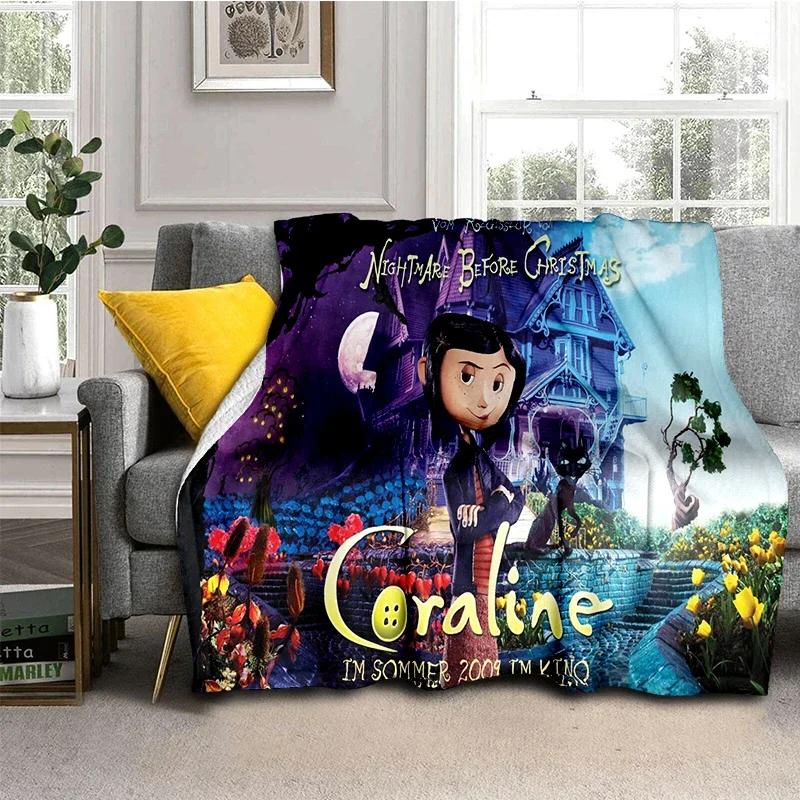 Coraline Animated Movie Throws Blanket Picnic Super Soft kawaii Blanket for Travel Bedding Couch Sofa Bed Blanket Birthday Gift