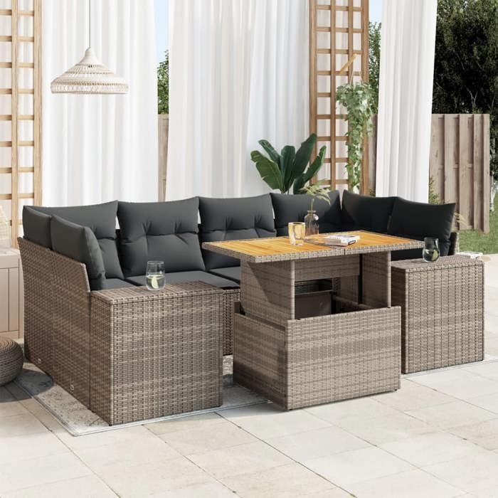 VidaXL Garden Lounge Set with Cushions 7 Pcs Grey Braided Resin 3327343