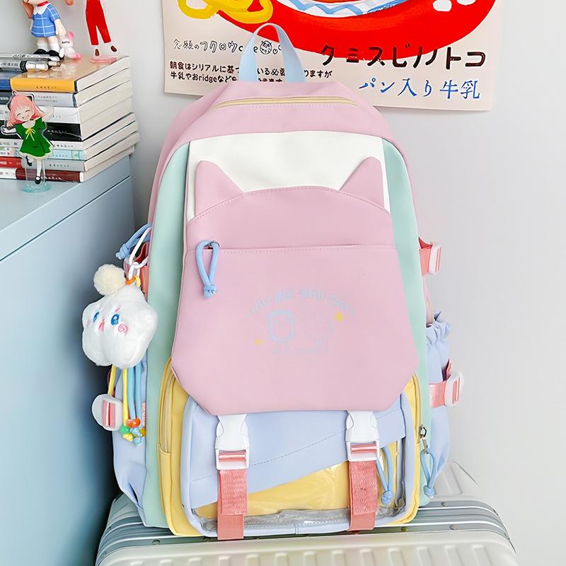 Schoolbag new high-value college style fresh and sweet contrasting color splicing backpack junior high school students lightweight large-capacity 