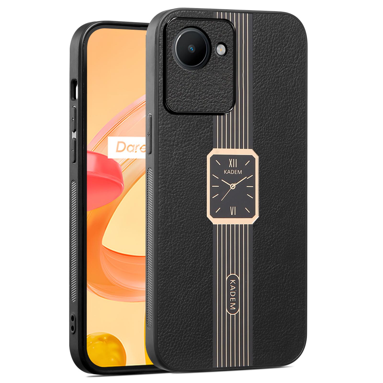 

KADEM For Realme C30 4G Cell Phone Case PU Leather+TPU+Acrylic Electroplated Shockproof Cover Black