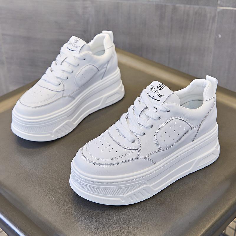 Fashion 6CM Women Shoes Chunky Sneakers Out Genuine Leather Casual White Wedge Shoes Autumn Platform Heel Pumps Mujer Bombas Breathable