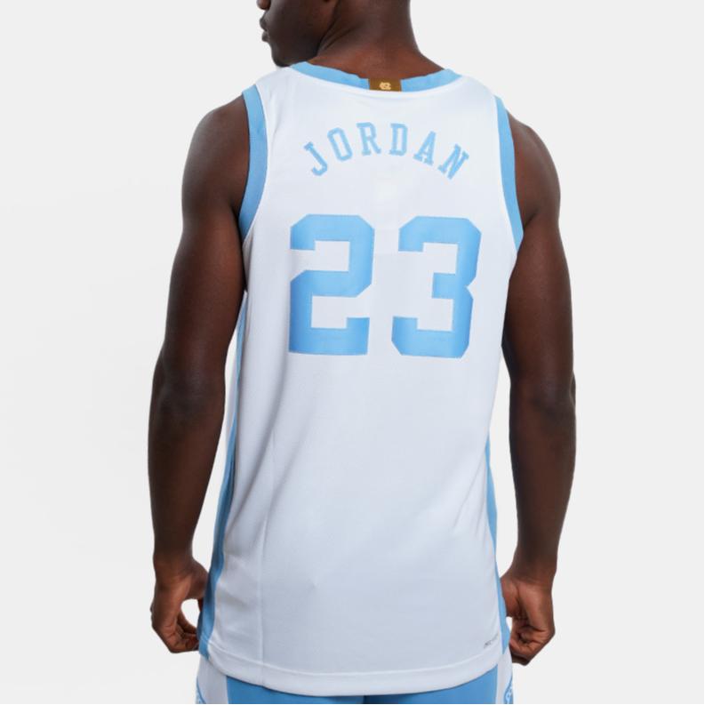 Jordan Dri-FIT North Carolina 23 V-Neck Casual Straight-Cut Sleeveless Basketball Jersey Men Jersey White Blue DN9341-100