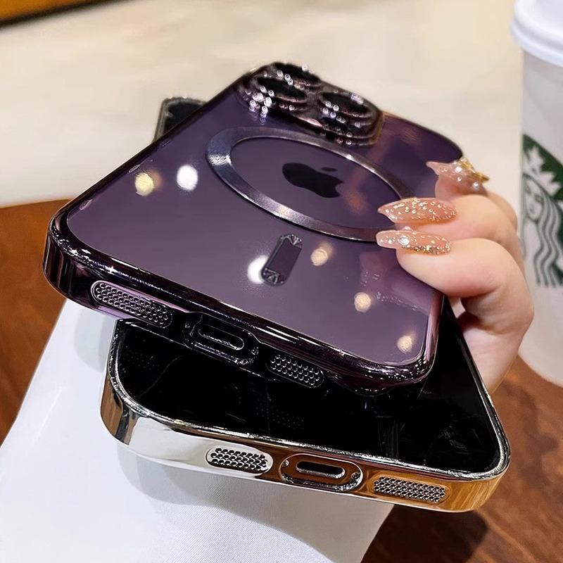 New For Magsafe Magnetic Case For iPhone 16 15 14 13 12 11 Pro Max Plus Clear Pink Soft Transparent Lens Protective Cover funda