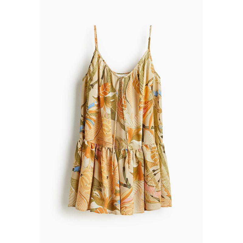 

HM Women s Clothing Dress 2025 Summer New Suspender Loose Seaside Holiday A- line Version Dress 1301262 Beige/Florals 155/80