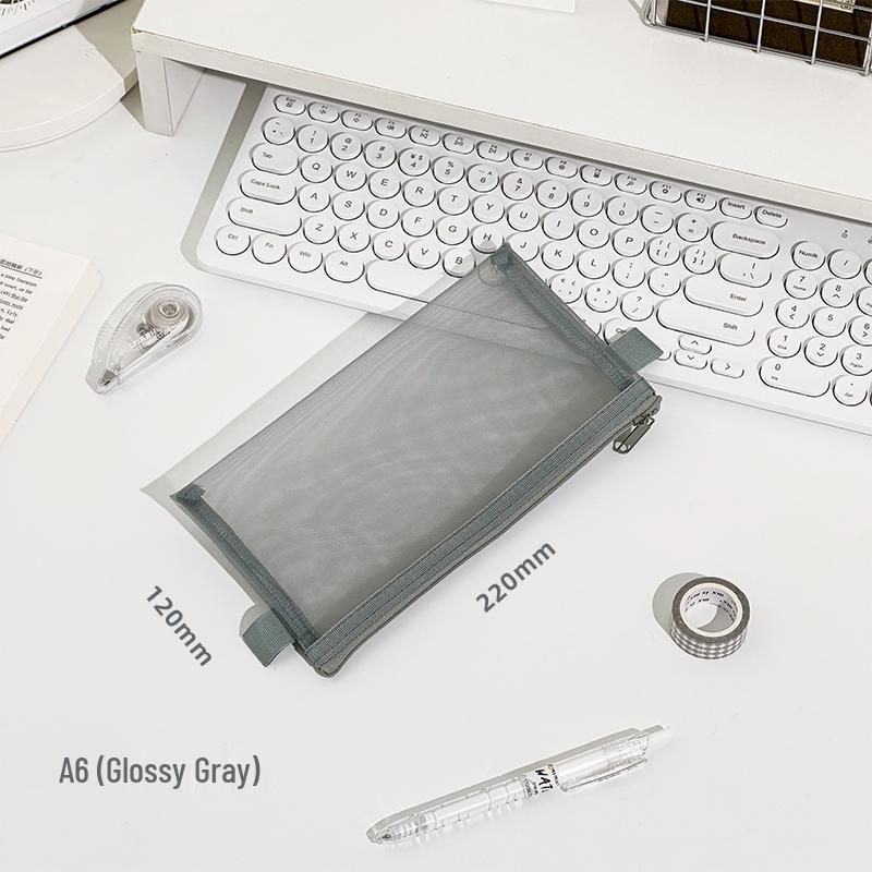Minimalist Mesh Zipper Bag - A4, A5, A6 Document & Storage Handbag for Students
