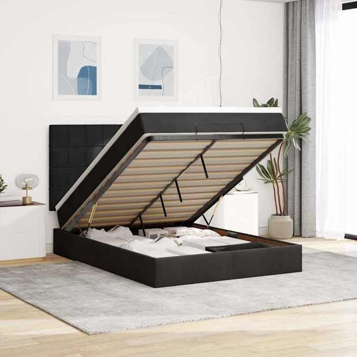 VidaXL Ottoman Bed Frame with Mattress Black 140x200 Cm Velvet, Bed Frame, Upholstered Bed Frame, Ottoman Bed Frame 3313477