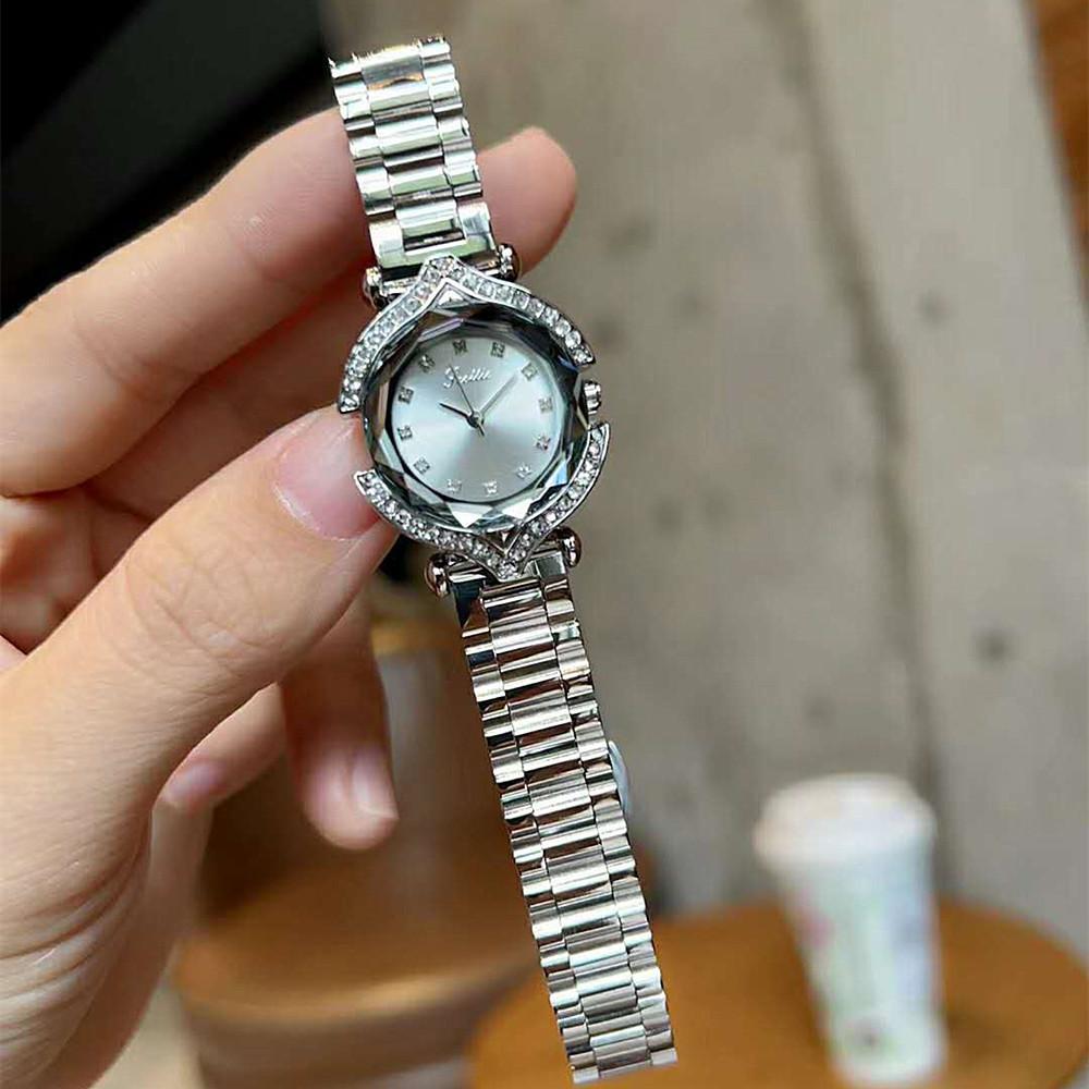 Fashion Steel Belt Watch Femininity Diamond-Encrusted Rhombus Mirror Women S Watch