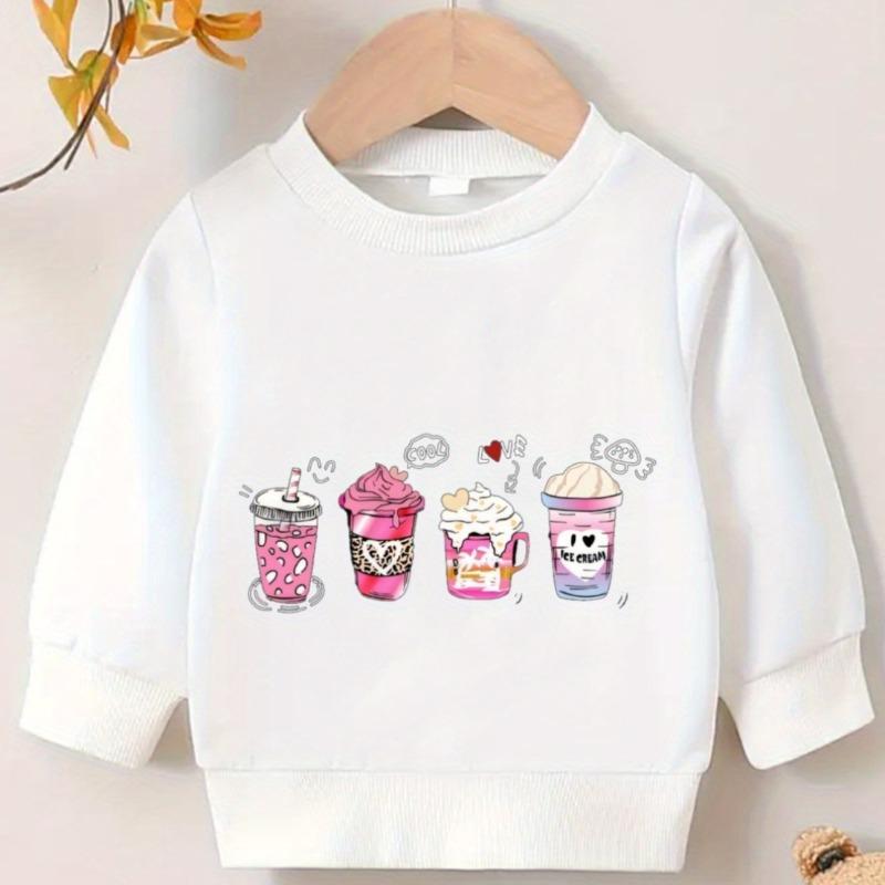 Kids Crewneck Sweatshirt,Four Cartoon Ice Creams Graphic Print,Skin-Friendly Soft Pullover