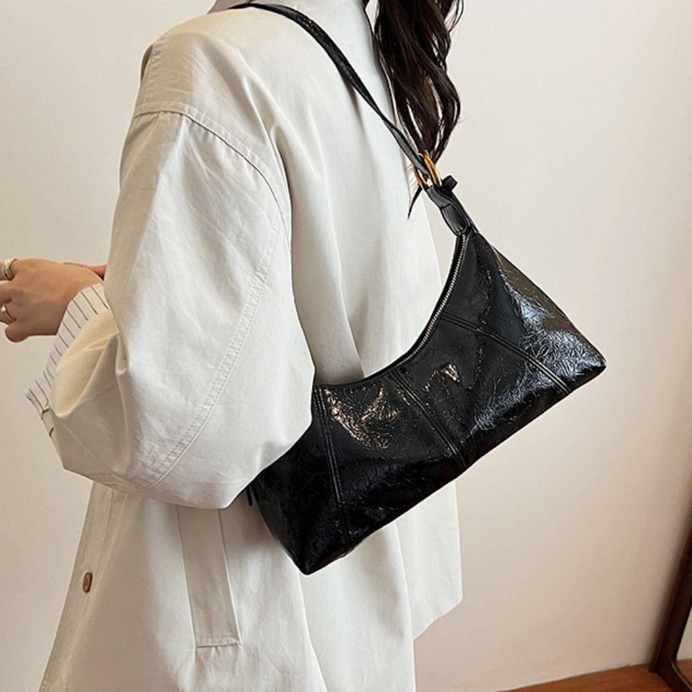French Leather Underarm Bag Solid Color Commuting Shoulder Bag Fashion Women's Armpit Bag  Winter