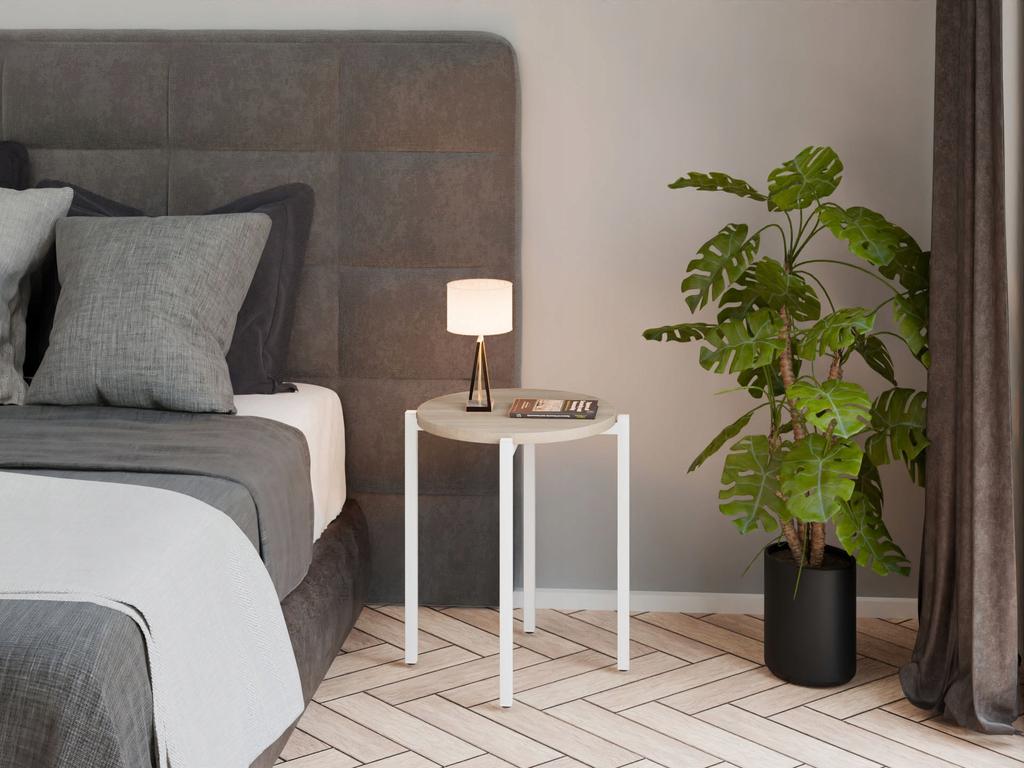 Stolik Nocny Okrągły Loft 35X35X46 Cm Metalowy Biały