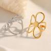 MamacitaSlay 316L Stainless Steel Double Color Hollow Flower Open Ring Party Waterproof Jewelry Women's Unique Ring 2026 Gift
