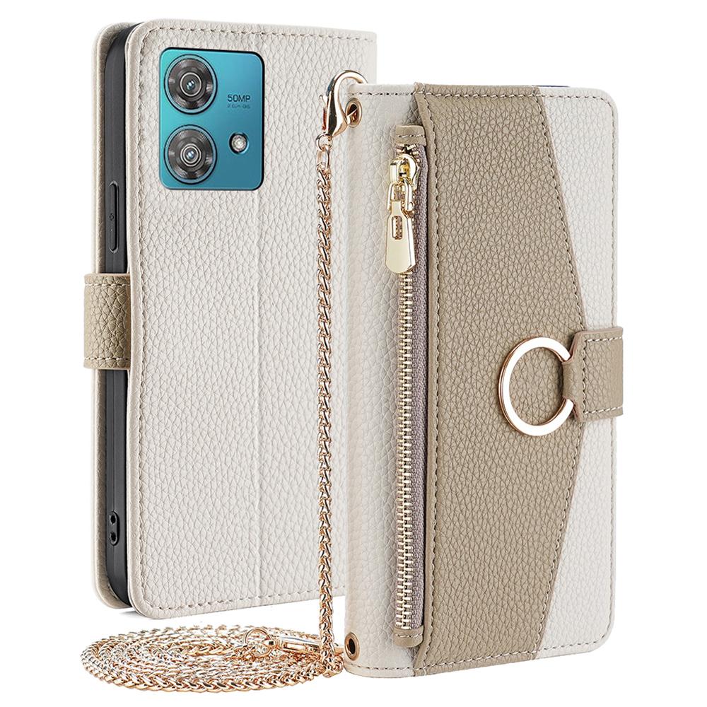 For Motorola Edge 40 Neo 5G Case PU Leather Makeup Mirror Cover with Crossbody Strap