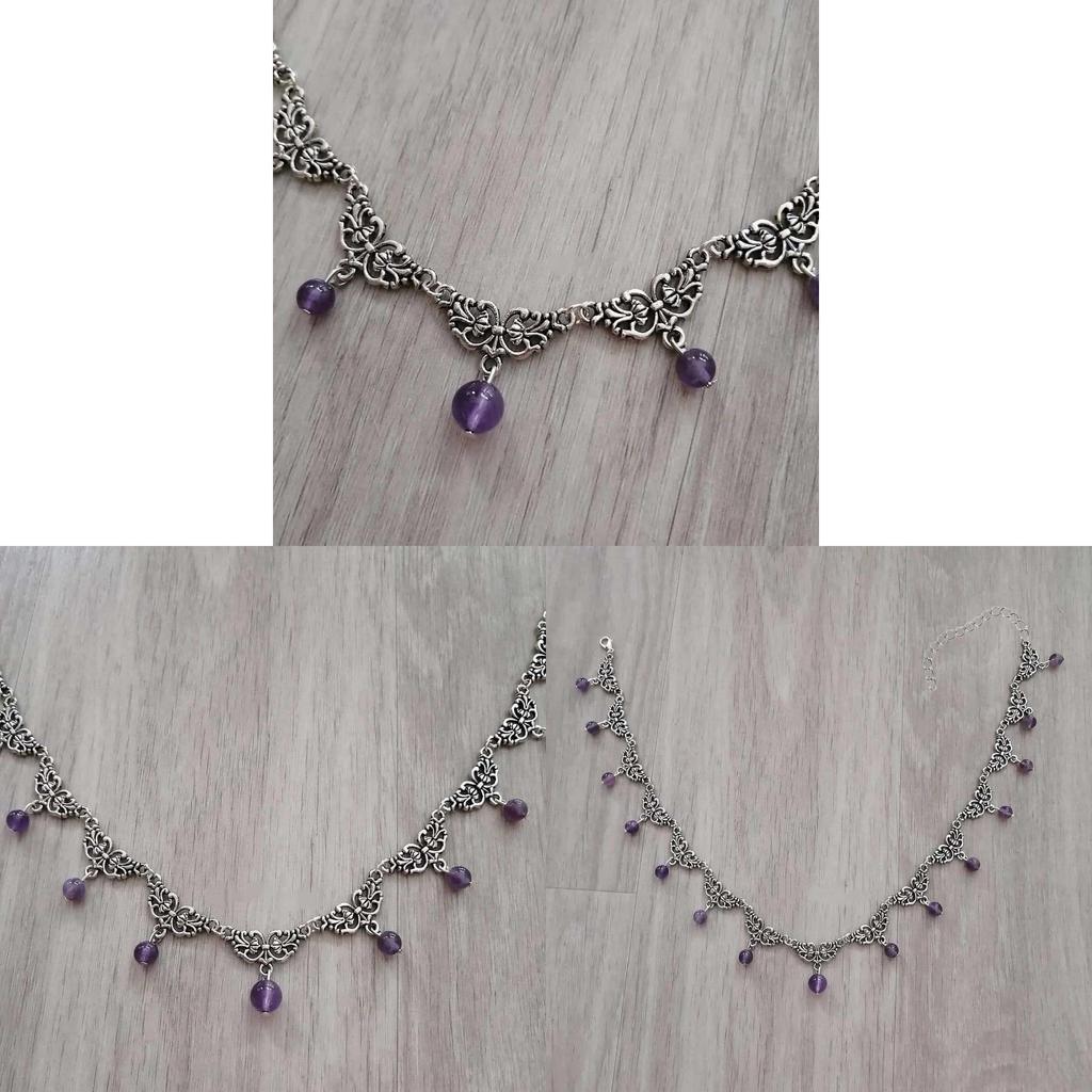 Geometric Purple Crystal Gothic Necklace For Halloween Cosplay Cosmetology