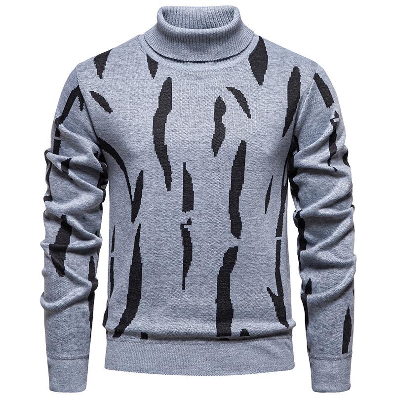 New Popular Autumn Winter Irregular Jacquard Pattern Sweater Casual Turtleneck Knitted Contrast Color Knitted Mens Pullover