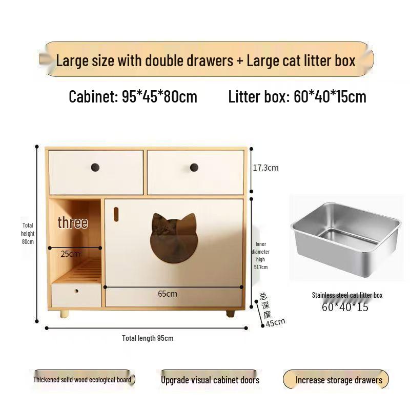 Solid Wood Semi-Closed Cat Litter Cabinet with Anti-Tracking and Anti-Dog Features