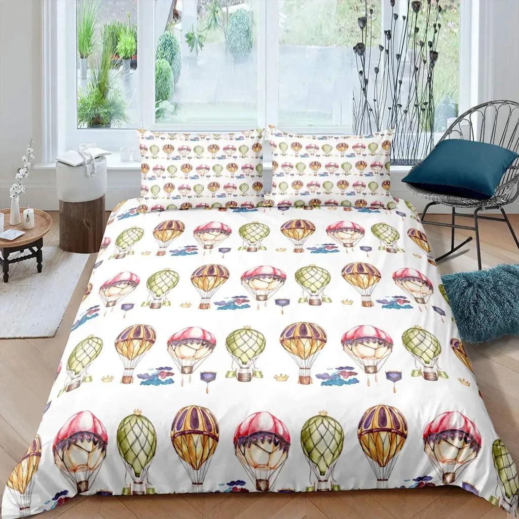 Hot Air Balloon Duvet Cover Set Romantic Balloon Bedding Set Extreme Sports Games Comforter Cover Romantic Trip Twin Quilt Cover