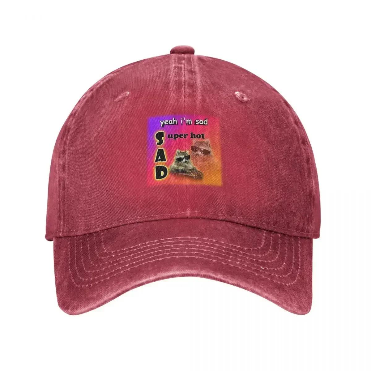 

yeah Im sad super hot cool raccoon word art Baseball Cap F Hood black Mountaineering For Women Unisexs