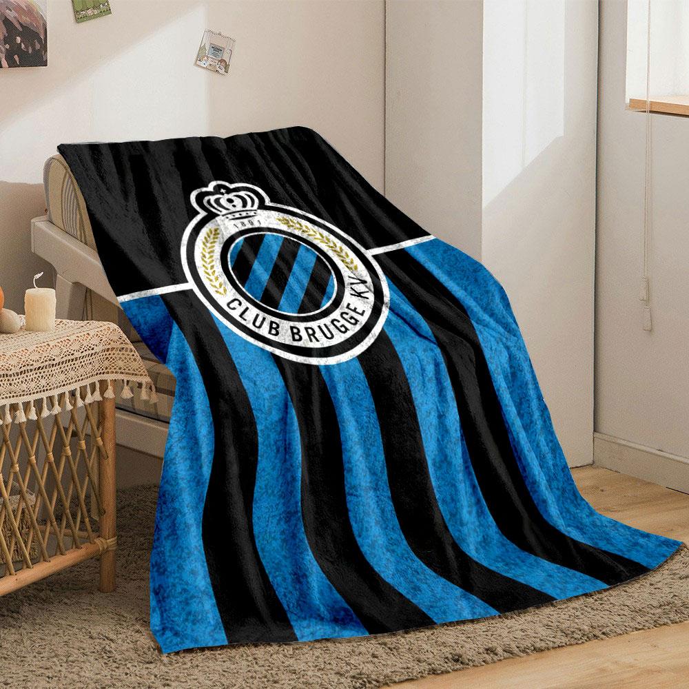 Vertical Blue and Black Stripes with a Circular Badge Featuring a Crown. for All Seasons Blanket Lunch Break Throw Gift