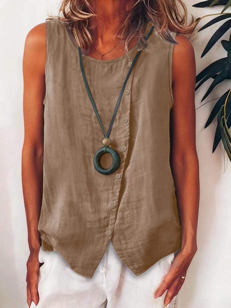 Women's Teal Sleeveless Top with Button Front