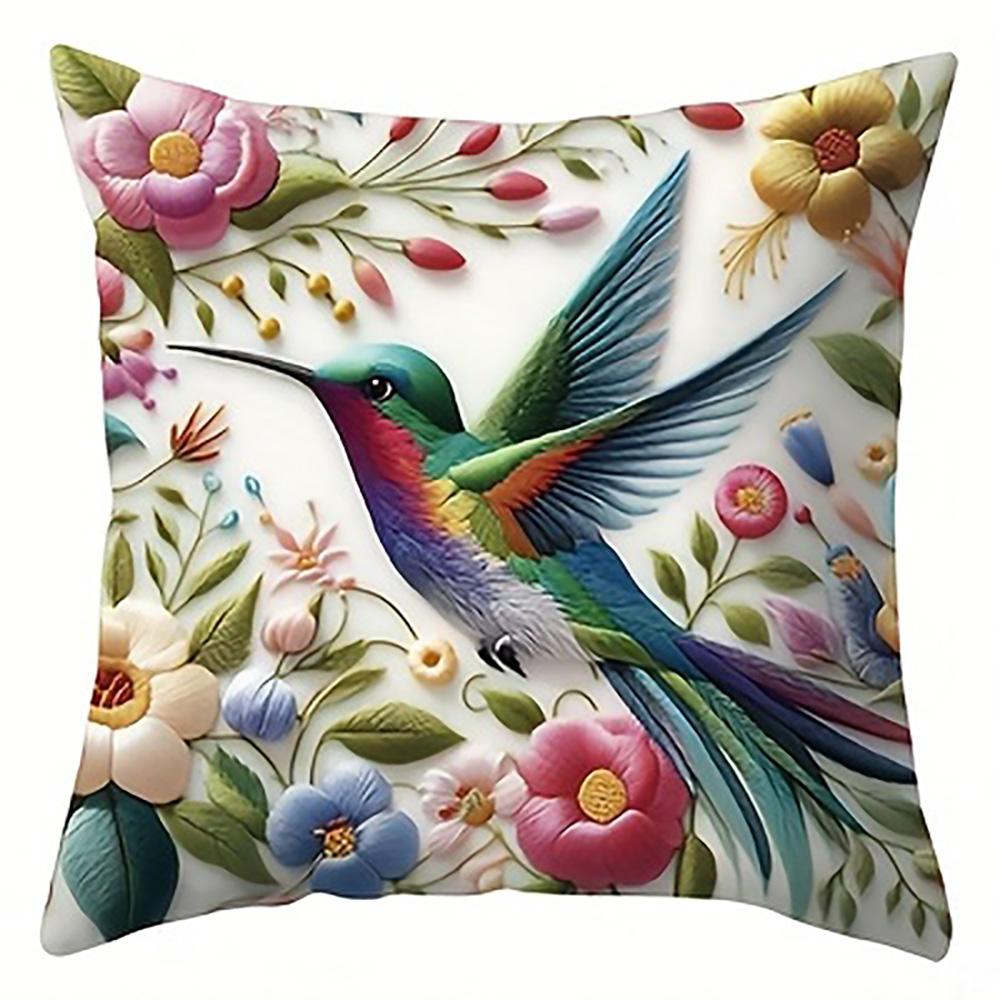 1/4pcs Colorful Hummingbird Floral Pillowcases with 2d Flat Printing Sofa Cushion Cover Home Bedroom Room Decoration