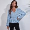 BITCED 19 Floral Checkered Chain Floral Checkerboard Printed Long Sleeve Chiffon Shirt for Women Spring and Autumn