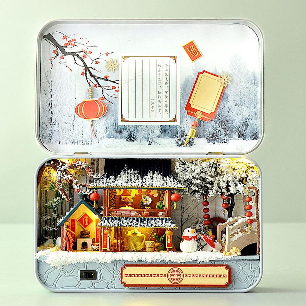 DIY Cabin Handmade Model Toy Iron Box With Light Creative Gift