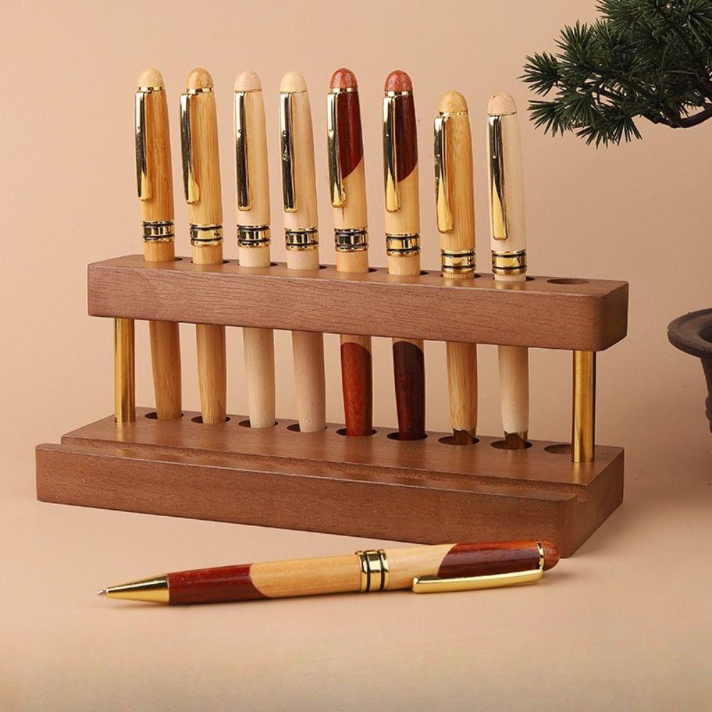Creative Walnut Pens Holder 9/15 Slots Brush Display Case Toothbrush Holder  Storage Stand