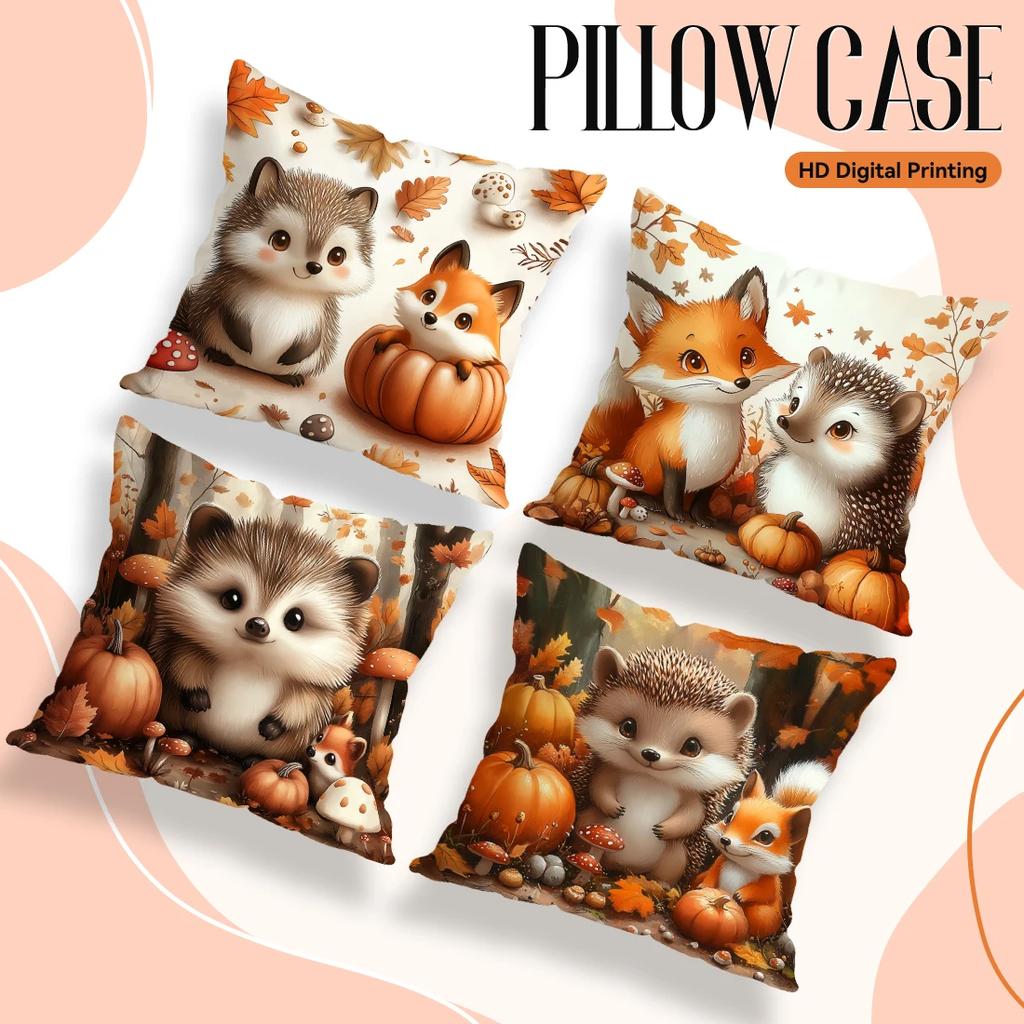 Hedgehog Fox Pumpkin Pillowcase Cushion Polyester 45X45Cm Throw Pillow Cover Sofa Chair Bed Cushion Cover Pillowslip Home Decor