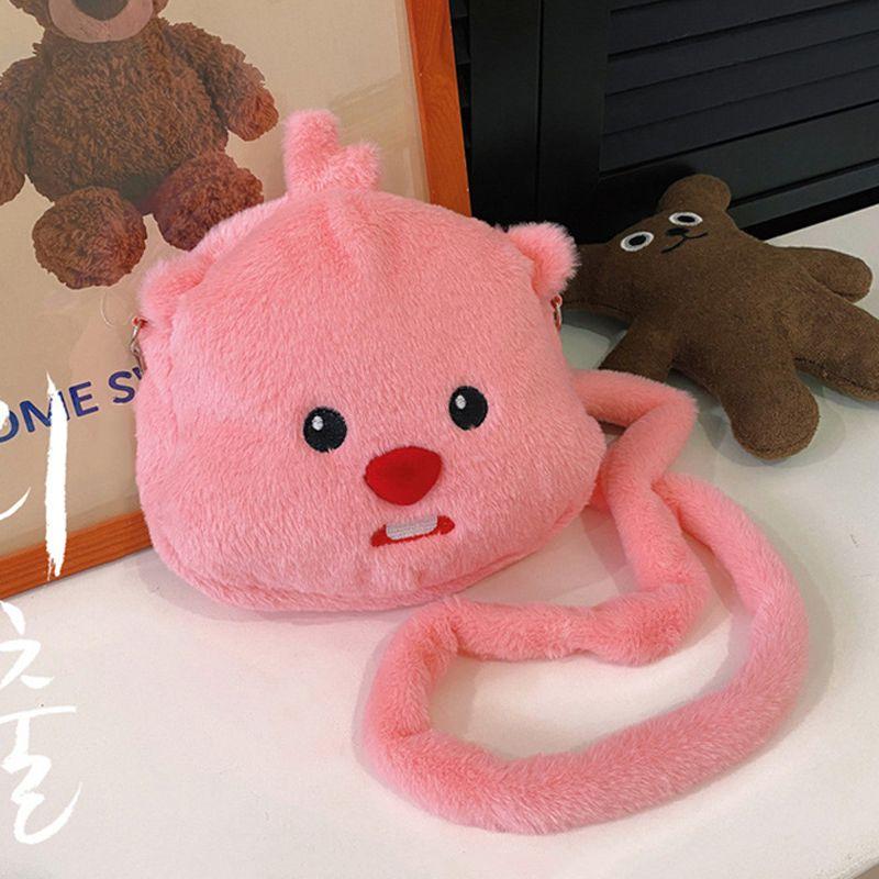 Cute Cartoon Beaver Plush Crossbody Bag Soft Kawaii Portable Handbag Versatile Sweet Girl Shoulder Purse