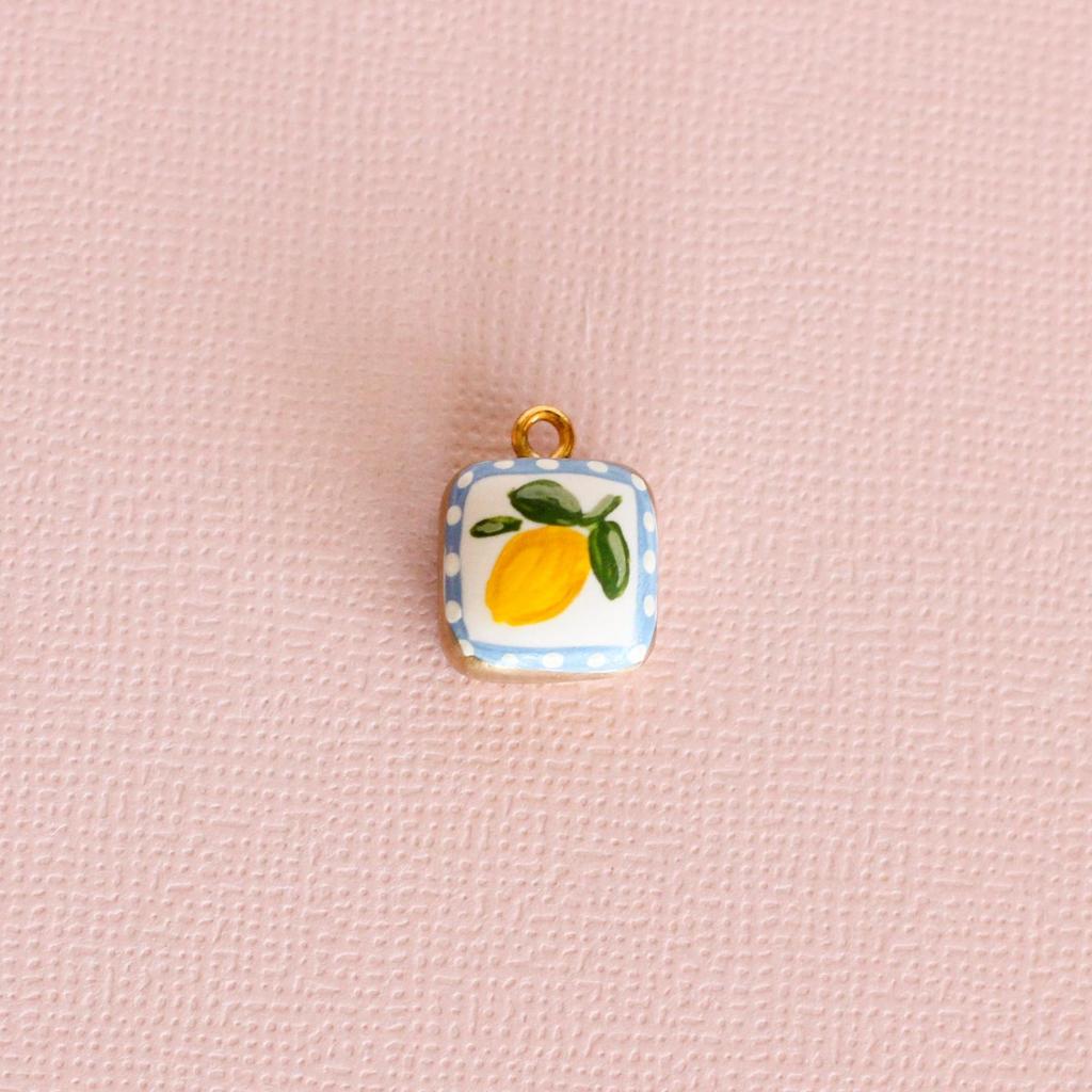 European-American Fresh Plant Series: Lemongrass & Strawberry Bow Pendant Necklace, Clavicle Chain Copper.