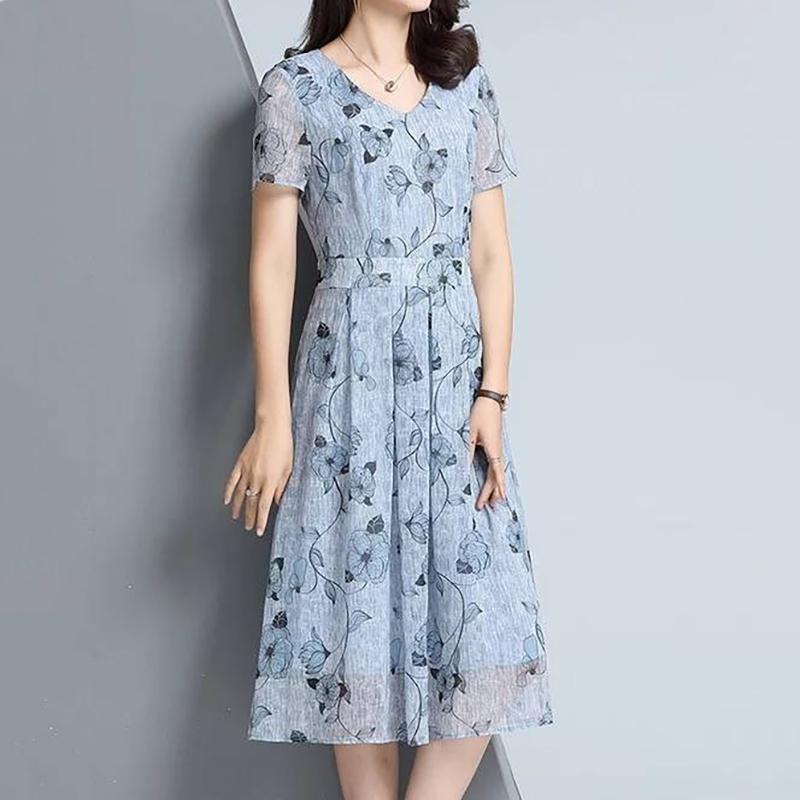 Wickelkleid mit Blumenmuster in Midilänge, schmale Passform, Vintage-Stil, schmeichelhaftes Bauchweg-Kleid in Midilänge, bedruckter A-Linien-Rock