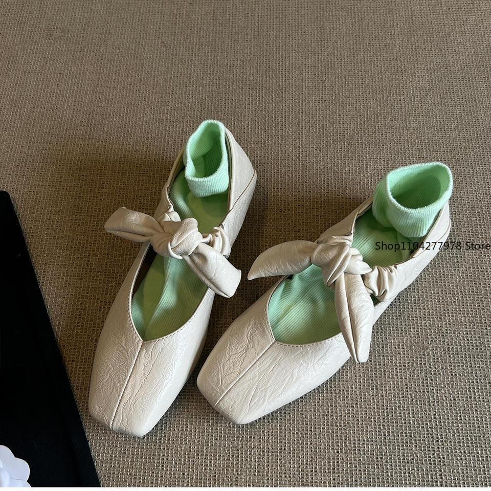 Fashion Women's Cow Leather Round Toe Lace-up Mary Jane Flats Sweet Bowtie High Quality Soft Comfortable Casual Oxfords Shoes for Woman