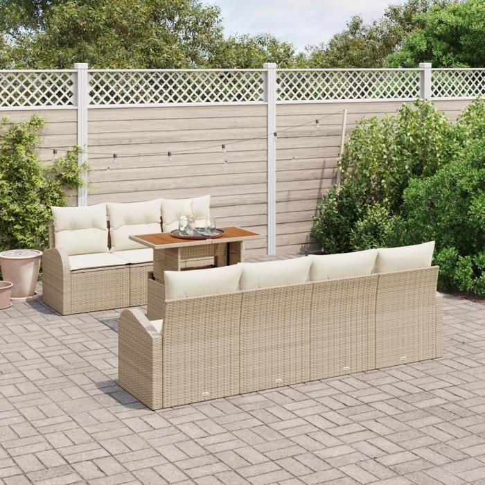 VidaXL Ensemble de Canapé de Jardin 8 pièces avec Coussins Beige 3358283