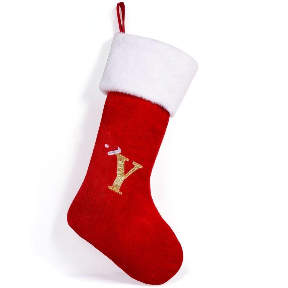 

Embroidered Christmas Alphabet Knitted Socks Red Christmas Tree Ornaments New Year Decoration Y