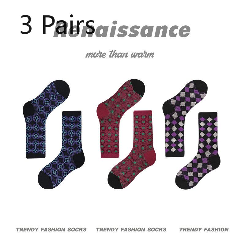 3 Pairs of Female Spring and Autumn  New Trend Retro Tube Socks
