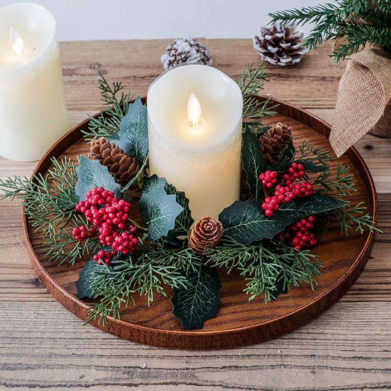 Christmas New Year Table Decoration Leaf Candlestick Wreath Party Home Table Decor Artificial Leave Candle Ring Garland