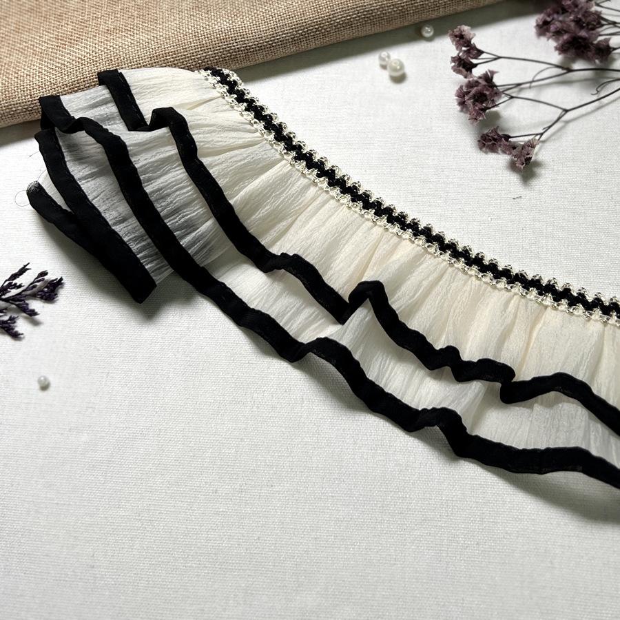 

3 метра/лот 7,2 см шириной ручное кружево с двойной плиссировкой черно-абрикосового цвета DIY аксессуар отделка подола юбки аксессуар для одежды кружево 3Meters