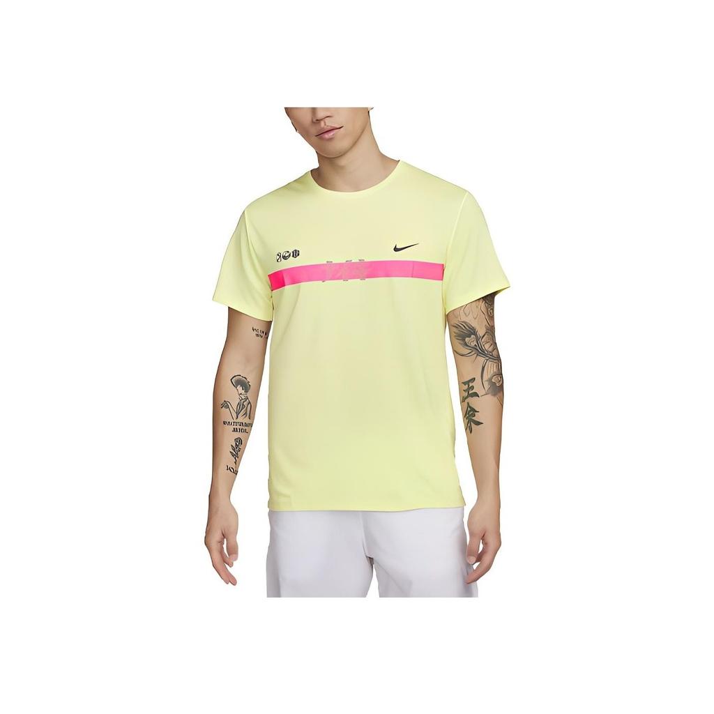 Nike Dri-Fit Miler Letter Logo Breathable Pattern Printed Crew Neck Short Sleeve T-Shirt Men Tops Yellow Green FQ8019-331