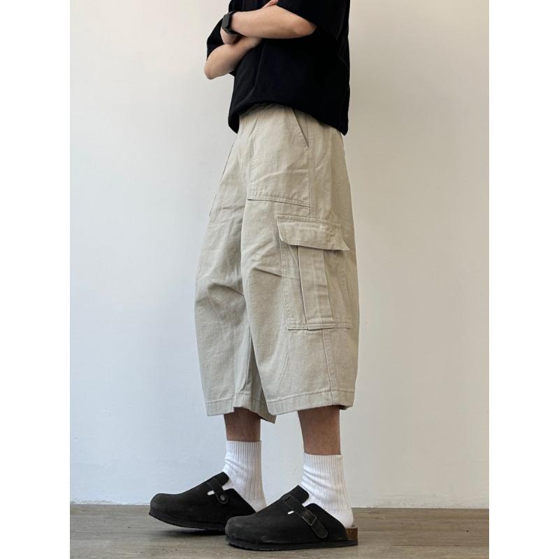 JOYZONE summer American retro tooling multi-pocket shorts pure cotton men's and women's loose wide-leg cropped pants trendy brand