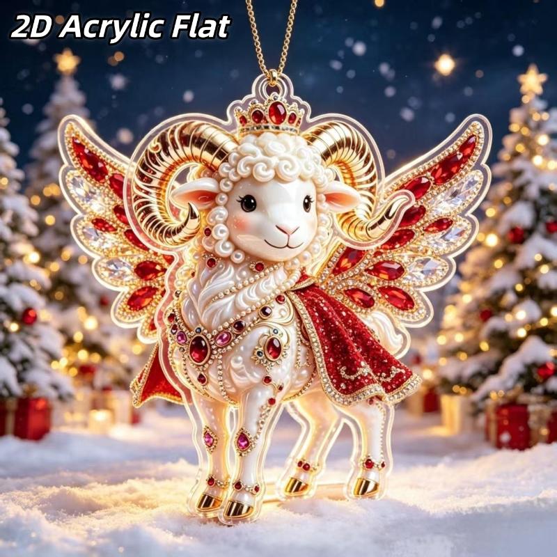 2D Acryl Sternzeichen Steinbock Weihnachtsbaum Anhänger Glücksbringendes Rot-Gold Design Für Rückspiegel Neujahr Hausdekoration
