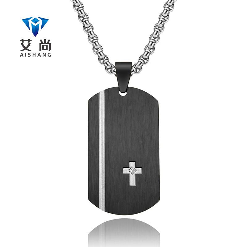 Creative New Light Luxury Men Wear Titanium Steel Necklace Simple Electric Engraving Cross Stainless Steel Pendant 60CM