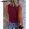 Summer New Europe and The United States Women's Buckle Knitted Undershirt Solid Color V-neck Sleeveless Blouse Female