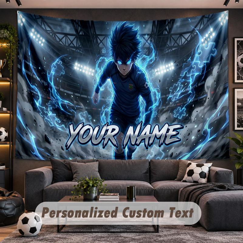 Wall Hanging Tapestry Custom NameBlue Lock Pattern Personalized Printed Fabric Wall Decor
