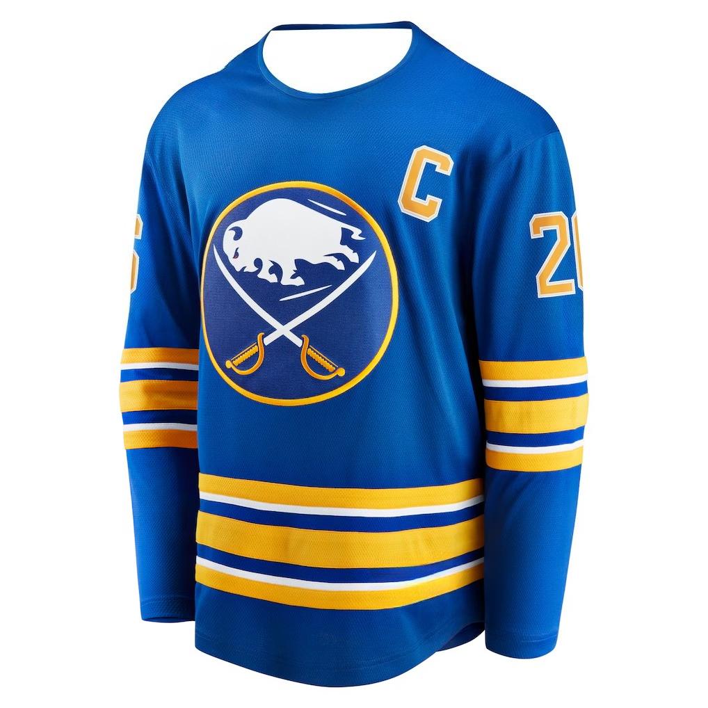 Maglia Hockey Buffalo Sabres - Blu con Accenti Gialli/Bianchi "Dahlin 26" Maglia Capitano "C" T-shirt a Maniche Lunghe con Scollo a V Buffalo Bison 3D Prints