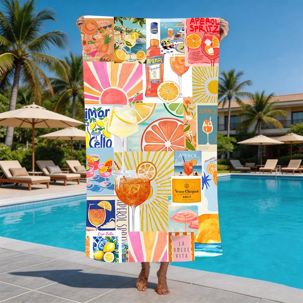 Pink Orange Ibiza Summer Collage Beach Towel Multiple Sizes For Fashion Women Mediterranean Holiday Swim Towel