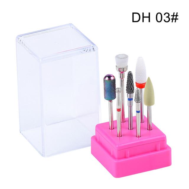 Set de burghie pentru unghii din ceramică cu diamant, 7 bucăți, freză, mașină de manichiură, gel pentru îndepărtarea instrumentelor de pedichiură