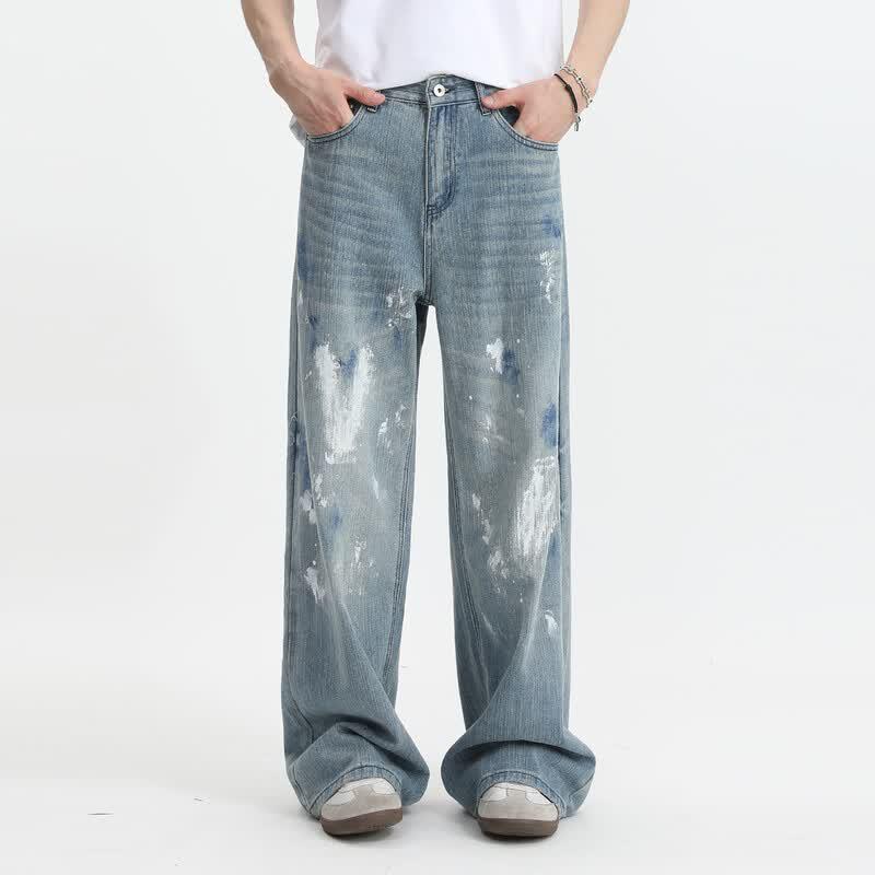 VOGUO RELAY Korean Style Graffiti Washed Loose Straight Jeans XL
