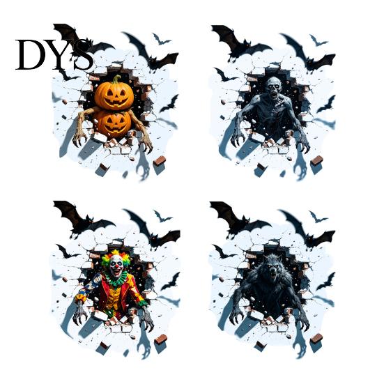 Self Adhesive Scary Wall Murals Halloween Sticker, Realistic Pumpkin/Zombie/Werewolf/Clown Print, Waterproof PVC Self-Adhesive Decals, Bat Pattern